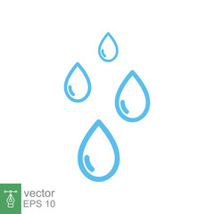 Water drops icon. Simple outline style. Raindrop, puddle, blue liquid, nature concept. Line symbol. Vector illustration design isolated on white background. EPS 10.