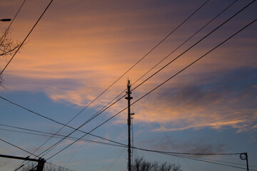 power lines at sunset