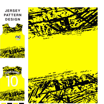 Abstract Grunge Yellow Black Concept Vector Jersey Pattern Template For Printing Or Sublimation Sports Uniforms Football Volleyball Basketball E-sports Cycling And Fishing Free Vector.