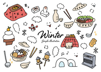 ラフな手描きの冬のイラストセッ