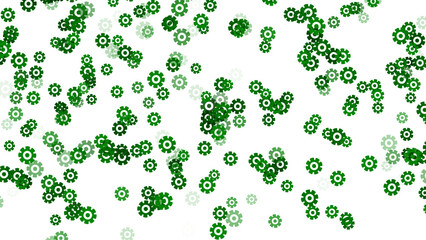 Abstract green gears on white background. Background for car service station. Industrial concept. Abstract festive backdrop for advertise text. 3D render