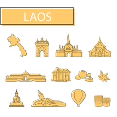 Fotobehang Icons set of Laos. Set of map, architecture, tradition and more. © stu-khaii