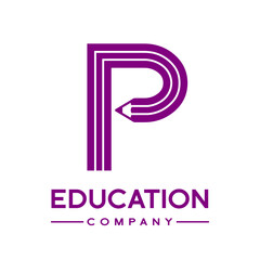 P letter formed by pencil vector logo template. Design elements for your application, education, student or corporate identity.