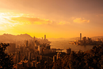 Skyline of Hong Kong during sunset