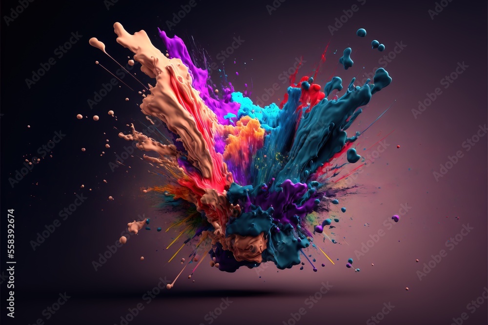 Aufkleber a colorful explosion of paint on a black background with a purple background and a black background 