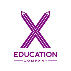 Fototapeta premium X letter formed by pencil vector logo template. Design elements for your application, education, student or corporate identity.