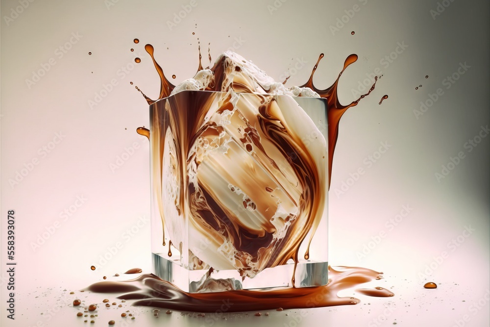 Aufkleber a chocolate ice cream dessert with chocolate sauce on top of it and a splash of chocolate on the ice