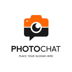 Photo chat vector logo template. This logo for photograph and camera. Orange and black