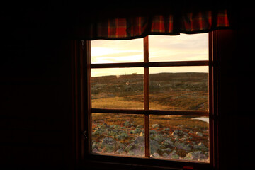 Window in a open wilderness hut, Fulufjället, sweden