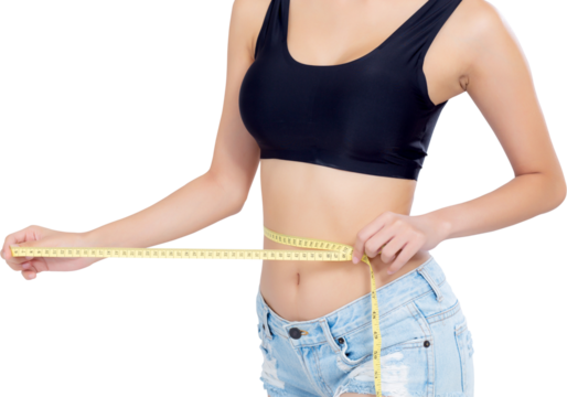 Closeup asian woman diet and slim with measuring waist for weight, girl have cellulite and calories loss with tape measure, health and wellness concept.