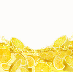 lemon slice splashing, lemonade juice
