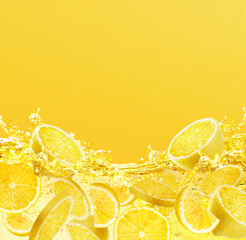 lemon slice splashing, lemonade juice - obrazy, fototapety, plakaty