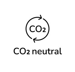 CO2 neutral black linear symbol sign isolated on white. Carbon neutrality concept, CO2 emblem with renew arrows, ecology environment design element banner. Carbon emission reduction concept.