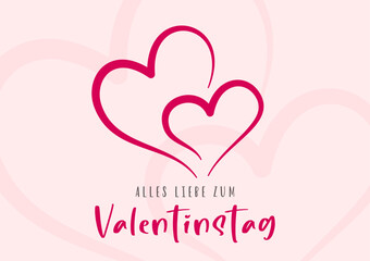 Happy Valentine's Day lettering in German and hearts. Card template. Vector illustration