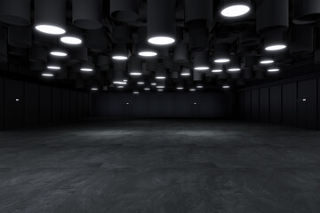 Fototapeta premium Empty hall exhibition centre.The backdrop for exhibition stands, booth,market,trade show.Conversation for activity,meeting.Arena for entertainment,event,sports.Indoor for Factory,showroom.3d render. 