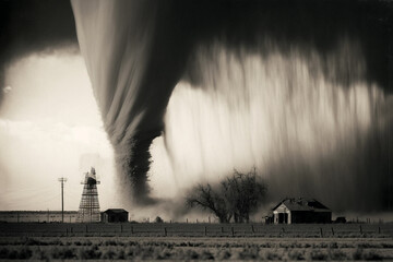 Tornado Captured in Motion from Safe Distance - Weather Storm Chasing Photography
