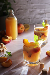 Glasses with peach juice cocktail