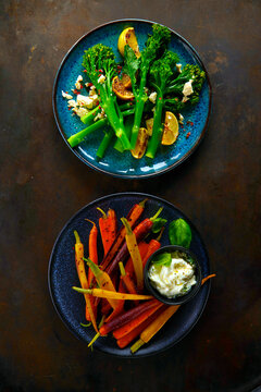 Grilled carrots and bimi, gegrilltes gem&uuml;se