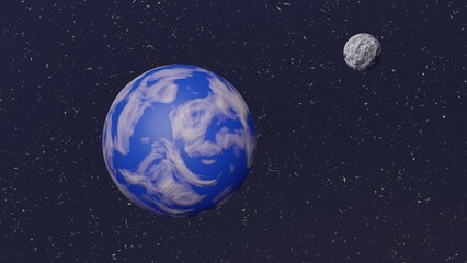 We live on Earth, one of the planets in the solar system. The nearest satellite of the Earth is the Moon. The 3d model was made using the blender program, render Cycles.