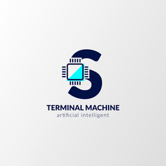 letter S circuit logo. terminal machine for technology, gadget, artificial intelligent