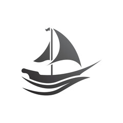 Sailboat boat on sea ocean wave with logo design