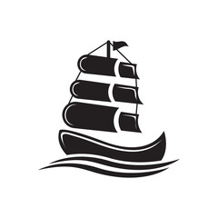 Sailboat boat on sea ocean wave with logo design