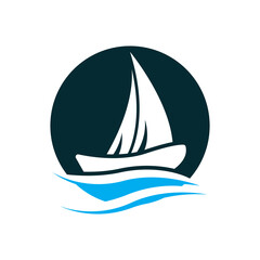 Sailboat boat on sea ocean wave with logo design