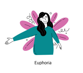 Euphoria. The concept of mental health and psychology. Vector illustration of a girl isolated on a white background.