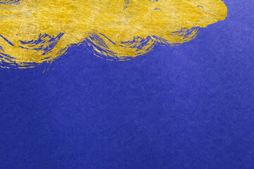 和紙に筆の線金箔_青