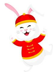 Rabbit character in chinese outfit. Happy Chinese New Year. The year of rabbit. Vector illustration.