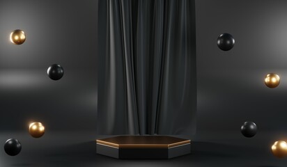 3D rendering of backdrop black podium background for black friday products