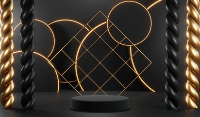 Fototapeta na wymiar 3D rendering of backdrop black podium background for black friday products