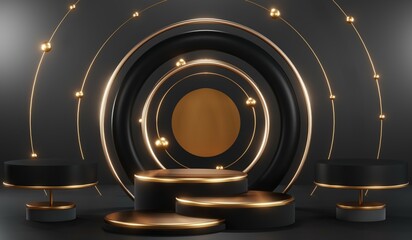 3D rendering of backdrop black podium background for black friday products