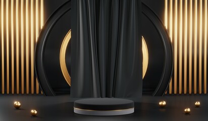 3D rendering of backdrop black podium background for black friday products