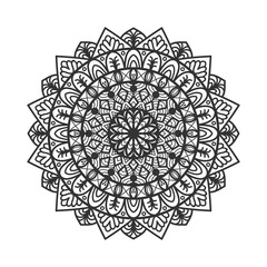 Black mandala on a white square background