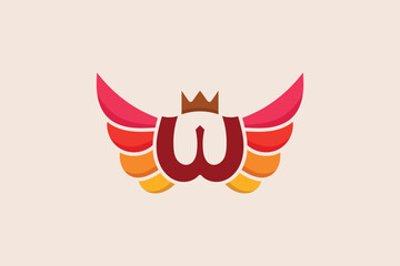 combination logo that explain about freedom, creative illustration logo combination between wings and letter W with crown, look colorful and professional logo