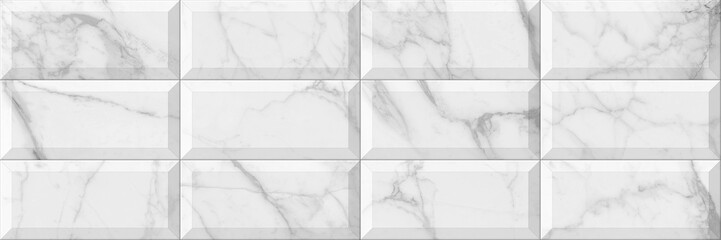 Subway seamless white pattern. Brick wall. White marble ceramic tile background. Сalacatta marble. - 558401269