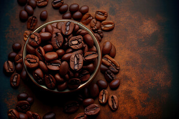Coffee cup with coffee beans and copy space, Generative AI