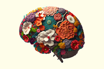 Brain made out of flowers. Generative AI