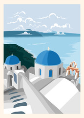 island country in santorini - obrazy, fototapety, plakaty
