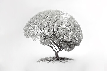 Wireframe brain that looks like a tree. Generative AI