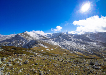 Duchessa lake and Morrone mount (Italy) - The landscape summit with snow of Mount Morrone and...