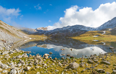 Duchessa lake and Morrone mount (Italy) - The landscape summit with snow of Mount Morrone and Duchessa lake, in the Natural reserve of Duchessa mountains, Lazio and Abruzzo regions.
