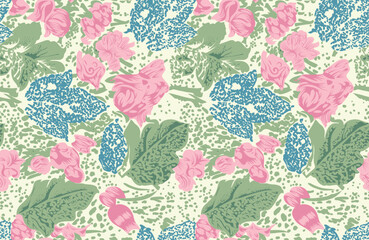 Abstract hand drawn floral and leaves doodle seamless pattern background