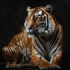 Fototapeta na wymiar Portrait of a tiger on a black background. Generative AI.