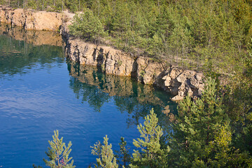 Fototapeta na wymiar blue lake landscape with steep banks
