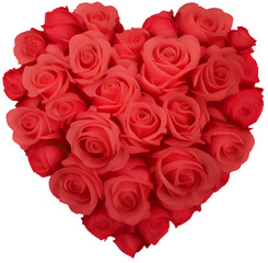 Valentines Day Heart Made of Red Roses Isolated.