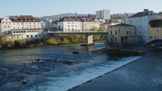 Steyr river flowing into Enns in Steyr, Upper Austria