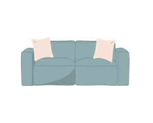 Sofa with cushion. 
Modern upholstered furniture. Colored flat vector illustration isolated on white background