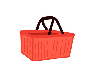 Red shopping cart in the supermarket. Flat vector illustration